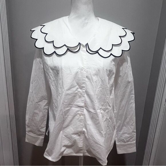 NWT English Factory button down white oversized blouse size small women's - Picture 2 of 11